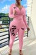 Pink Casual Print Letter Hooded Collar Long Sleeve Two Pieces