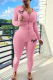 Pink Street Print Patchwork Hooded Collar Long Sleeve Two Pieces