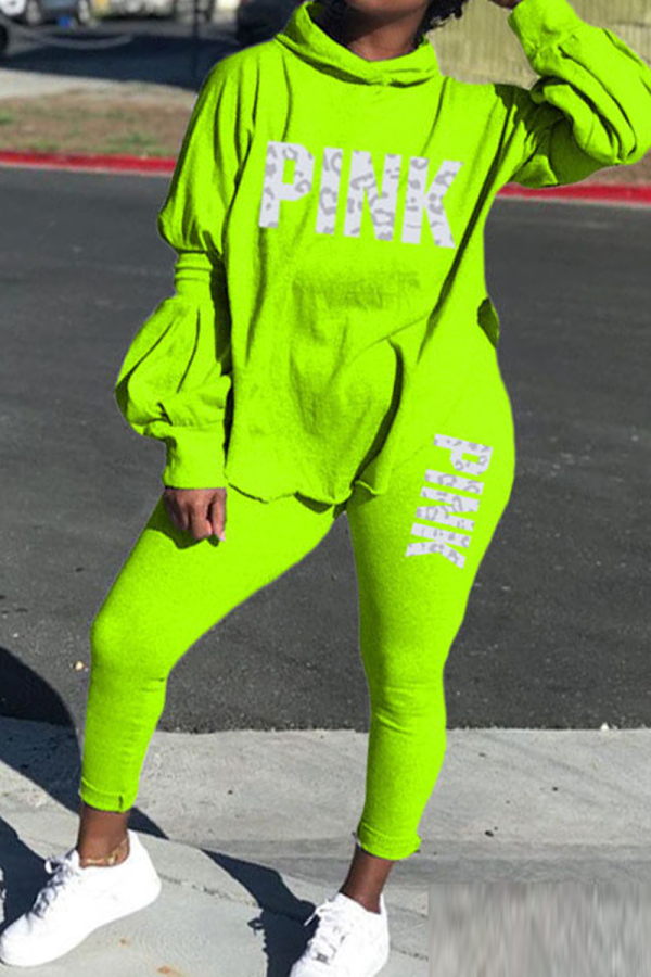 Fluorescent Green Casual Print Patchwork Half A Turtleneck Long Sleeve Two Pieces