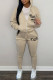 Khaki Casual Letter Print Basic Hooded Collar Long Sleeve Two Pieces