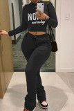 Grey Casual Sportswear Print Patchwork Half A Turtleneck Long Sleeve Two Pieces