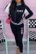 Black Casual Print Letter Zipper Collar Long Sleeve Two Pieces