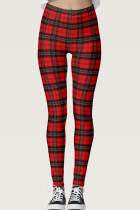 Red Casual Sportswear Print Basic Skinny High Waist Pencil Trousers