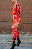 Blue Casual Print Patchwork O Neck Long Sleeve Two Pieces