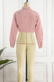 Pink Casual Solid Patchwork Cardigan Turndown Collar Outerwear