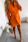 Apricot Casual Solid Patchwork V Neck Long Sleeve Dresses