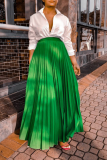 Green Casual Solid Fold Loose High Waist Type A Solid Color Bottoms
