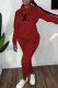 Red Casual Print Letter Hooded Collar Long Sleeve Two Pieces