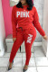 Red Casual Letter Print Basic O Neck Long Sleeve Two Pieces