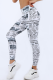 Black Street Print Patchwork Skinny High Waist Pencil Full Print Bottoms