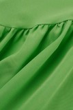 Green Casual Solid Patchwork Asymmetrical Regular High Waist Skirts