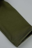 Army Green Casual Solid Patchwork Turtleneck Plus Size Two Pieces