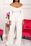 Pink Casual Solid Basic Off the Shoulder Long Sleeve Two Pieces