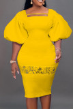Red Elegant Solid Patchwork Square Collar One Step Skirt Dresses