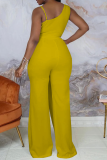 Pink Casual Solid Patchwork V Neck Straight Jumpsuits