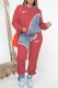 Red Casual Print Patchwork Hooded Collar Long Sleeve Two Pieces