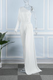 White Casual Solid Patchwork Asymmetrical Oblique Collar Skinny Jumpsuits