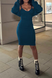 Red Sexy Solid Patchwork Spaghetti Strap Long Sleeve Two Pieces