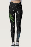 Black Casual Sportswear Snowman Printed Basic Skinny High Waist Pencil Trousers