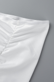 White Sexy Solid Fold O Neck Short Sleeve Two Pieces