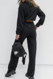 Black Casual Solid Patchwork Pocket Zipper Long Sleeve Two Pieces