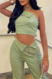 Green Sexy Casual Solid Backless Oblique Collar Sleeveless Two Pieces