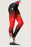 Red Casual Sportswear Print Basic Skinny High Waist Pencil Trousers