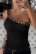 Black Sexy Print Patchwork Oblique Collar Tops