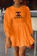 Orange Casual Print Patchwork Letter O Neck A Line Dresses