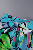 Multicolor Casual Print Patchwork Turndown Collar Regular Jumpsuits