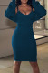 Navy Blue Sexy Solid Patchwork Spaghetti Strap Long Sleeve Two Pieces