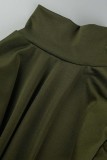Army Green Casual Solid Patchwork Turtleneck Plus Size Two Pieces