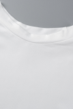 White Sexy Solid Fold O Neck Short Sleeve Two Pieces