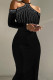Black Sexy Solid Patchwork O Neck Pencil Skirt Dresses
