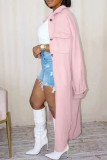 Pink Casual Solid Patchwork Turndown Collar Outerwear