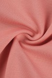 Pink Casual Patchwork Frenulum Oblique Collar Pencil Skirt Dresses