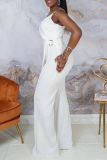 Pink Casual Solid Patchwork V Neck Straight Jumpsuits