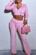 Pink Casual Solid Patchwork Zipper Hooded Collar Long Sleeve Two Pieces