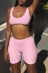 Pink Sexy Solid Patchwork U Neck Sleeveless Two Pieces