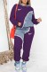 Purple Casual Print Patchwork Hooded Collar Long Sleeve Two Pieces