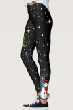 Black Casual Sportswear Snowman Printed Basic Skinny High Waist Pencil Trousers