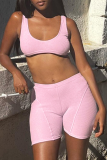 Pink Sexy Solid Patchwork U Neck Sleeveless Two Pieces