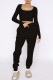 Black Casual Sportswear Solid Patchwork U Neck Long Sleeve Two Pieces