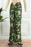 Camouflage Casual Camouflage Print Patchwork Regular Low Waist Trousers