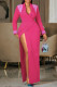 Rose Red Celebrities Elegant Solid Patchwork Buttons Turn-back Collar Evening Dress Dresses