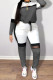 Grey Casual Sportswear Solid Patchwork O Neck Plus Size Two Pieces