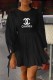 Black Casual Print Patchwork Letter O Neck A Line Dresses