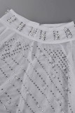 Pink Sexy Patchwork Hot Drilling See-through Feathers Beading Asymmetrical Half A Turtleneck Long Sleeve Dresses