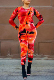 Blue Casual Print Patchwork O Neck Long Sleeve Two Pieces