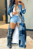 Blue Casual Street Print Patchwork Turndown Collar Outerwear